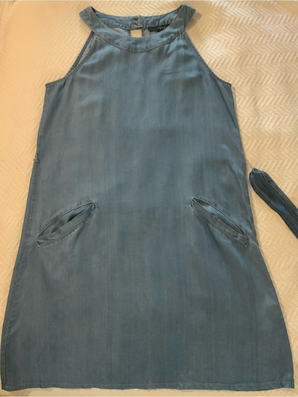 Signature by Sangria Chambray Halter Shift Dress in Light Blue